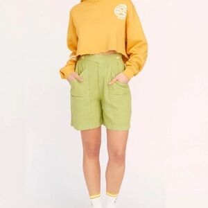 Free People Aloha Linen Shorts in Green Sea